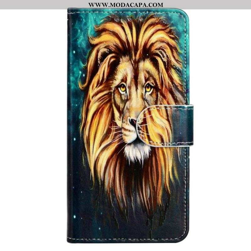 Capa Folio Para iPhone 15 Plus De Cordão Felino Com Alça