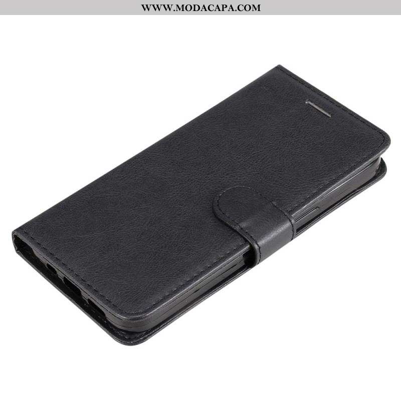 Capa Em Pele Para iPhone 15 Plus De Cordão Couro Sintético Liso Com Alça