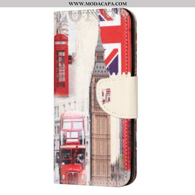 Capa Folio Para iPhone 15 Plus Vida Em Londres