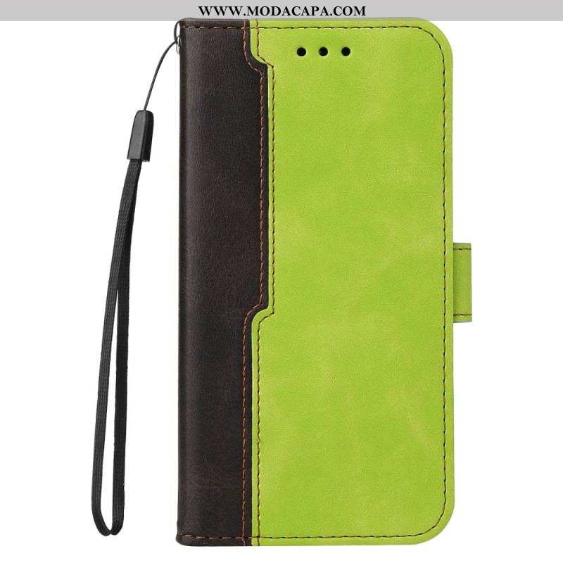 Capa Flip Para iPhone 15 Plus Elegante Em Dois Tons