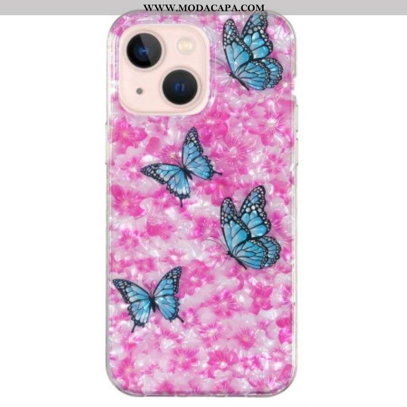 Capa Para iPhone 15 Plus Flores E Borboletas