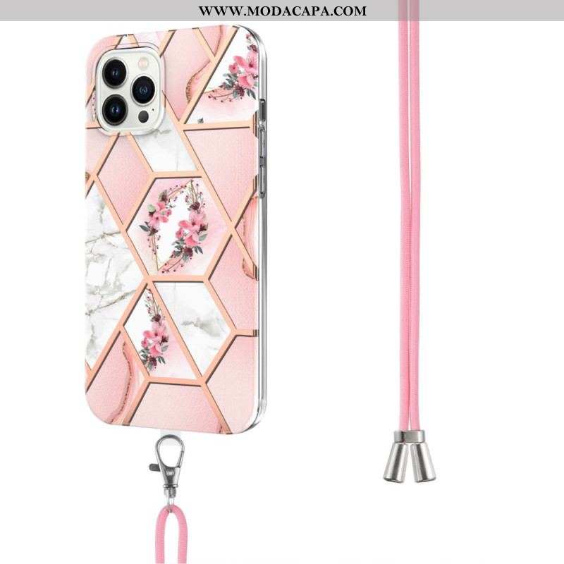 Capa Para iPhone 15 Pro Max De celular Com Cordão Floral