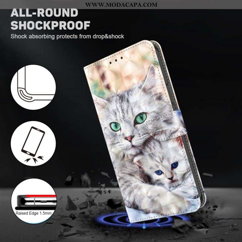 Capa Em Pele Para iPhone 15 Pro Max De Cordão Gatos De Tanga Macia