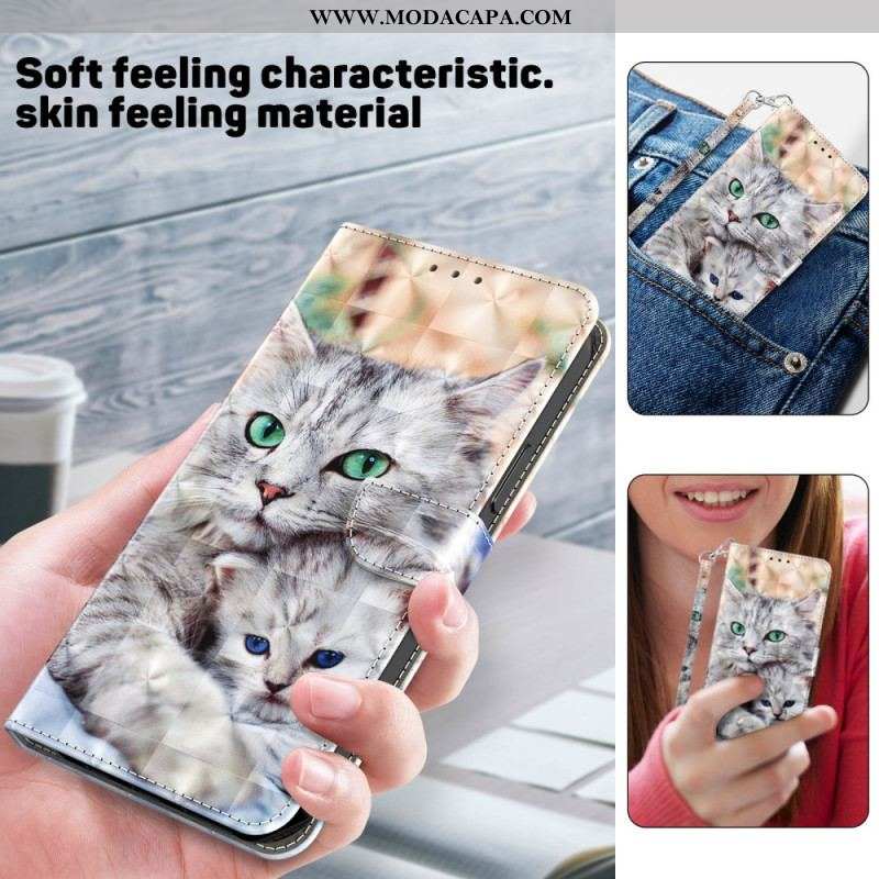 Capa Em Pele Para iPhone 15 Pro Max De Cordão Gatos De Tanga Macia