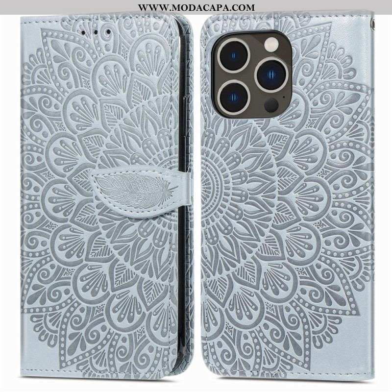 Capa Em Pele Para iPhone 15 Pro Max Folha Tribal