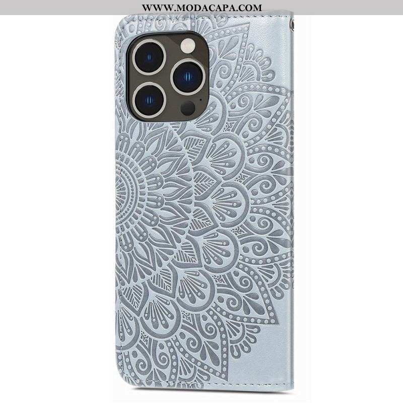 Capa Em Pele Para iPhone 15 Pro Max Folha Tribal