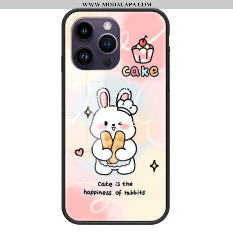 Capa Para iPhone 15 Pro Max Vidro Temperado Coelho Feliz