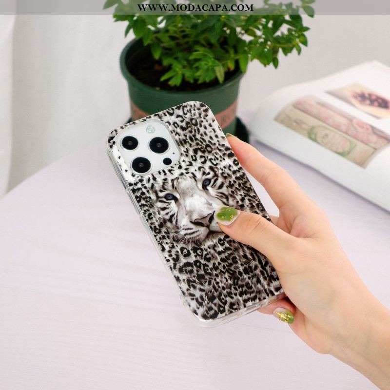 Capa Para iPhone 15 Pro Leopardo Fluorescente