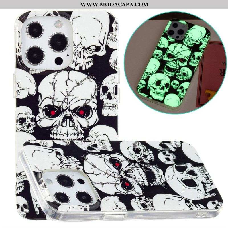 Capa Para iPhone 15 Pro Caveira Fluorescente