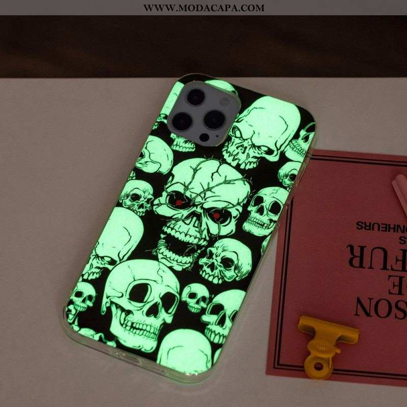 Capa Para iPhone 15 Pro Caveira Fluorescente