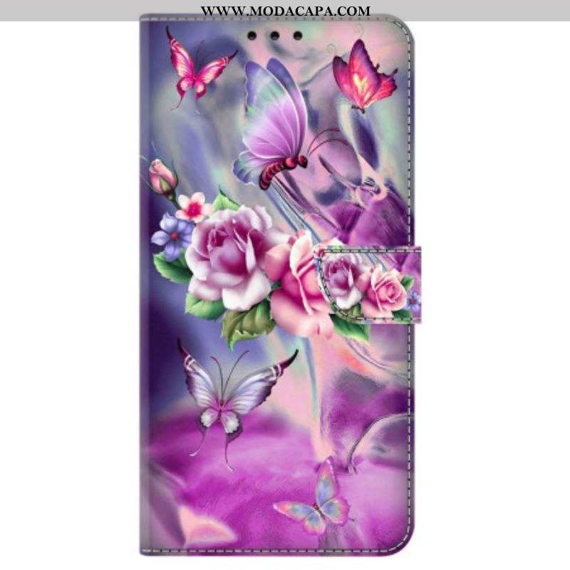 Capa Folio Para iPhone 15 Pro Lindas Flores