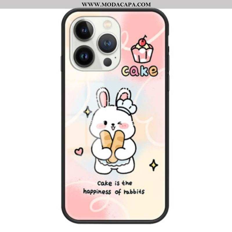 Capa De Celular Para iPhone 15 Pro Vidro Temperado Coelho Feliz