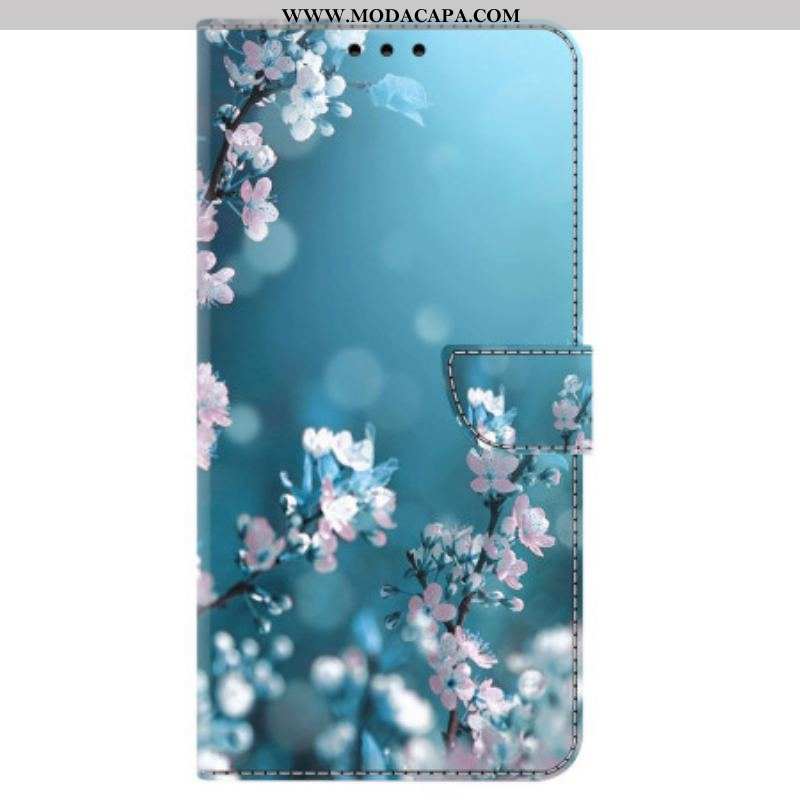 Capa Flip Para iPhone 15 Pro Flores De Ameixa