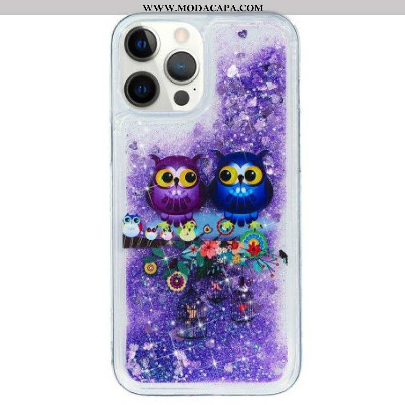 Capa Para iPhone 15 Pro Casal De Corujas Glitter