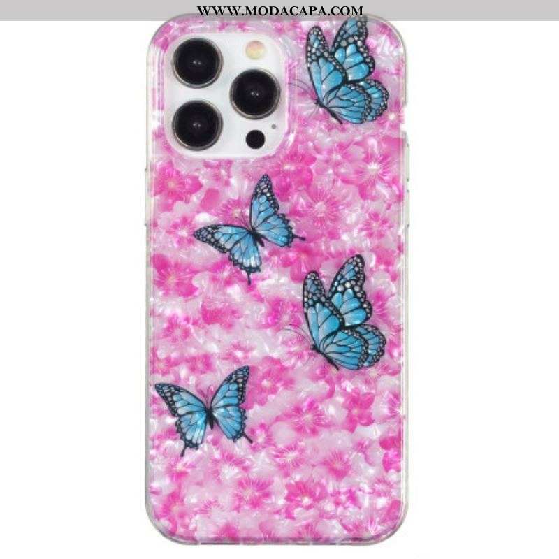 Capa Para iPhone 15 Pro Flores E Borboletas