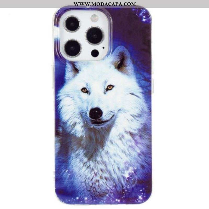 Capa De Celular Para iPhone 15 Pro Lobo Branco Fluorescente