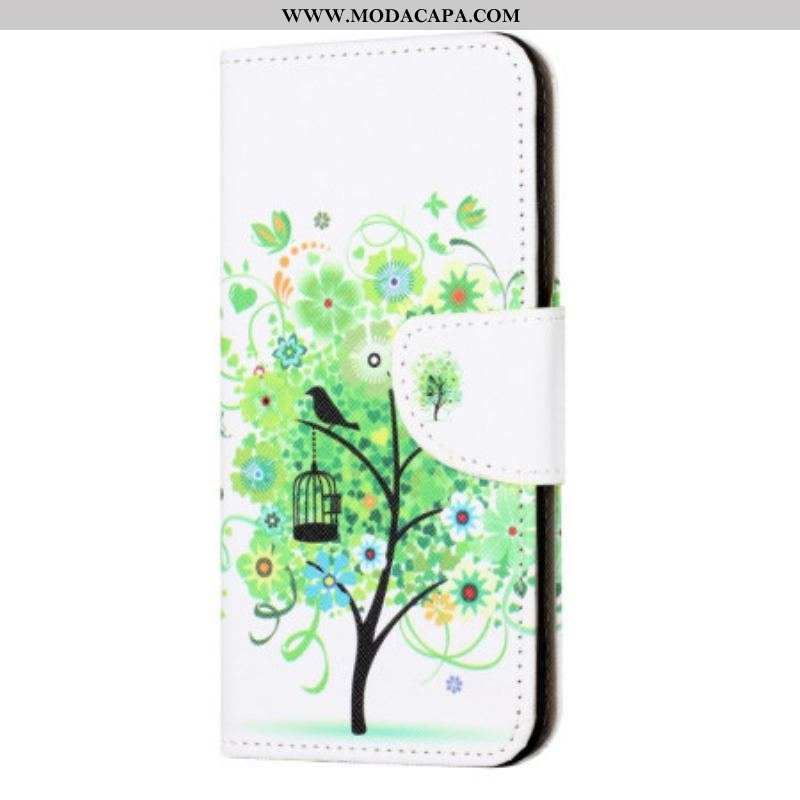 Capa Folio Para iPhone 15 Árvore Com Folhagem Verde