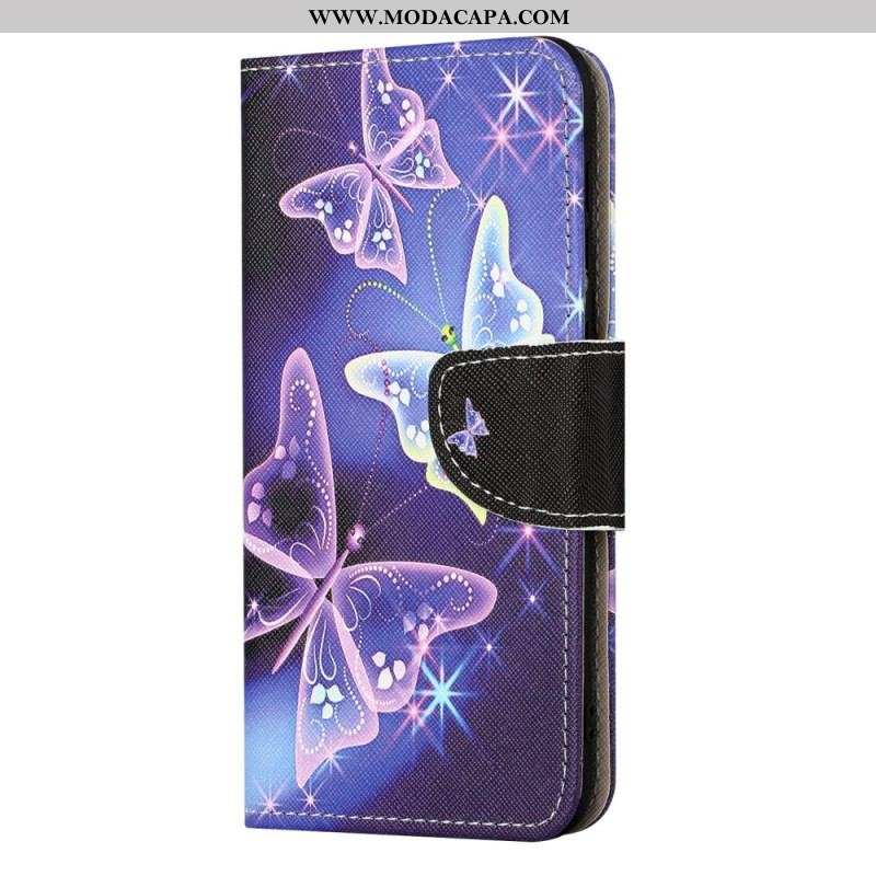 Capa De Couro Para iPhone 15 Borboletas