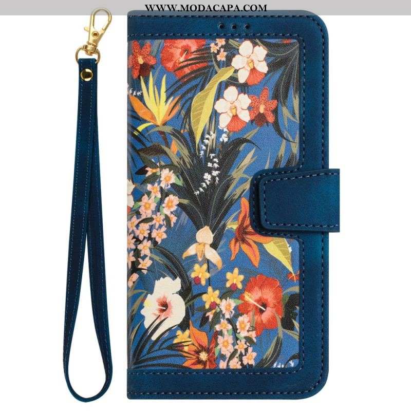 Capa Flip Para iPhone 15 Flores Luxuosas