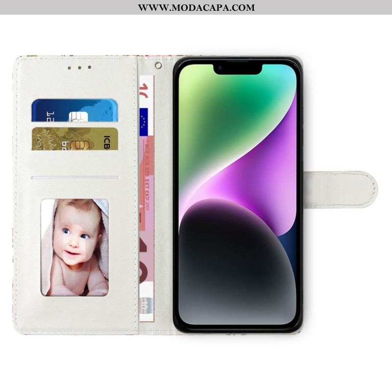 Capa De Couro Para iPhone 15 De Cordão Gato Incógnito Com Alça