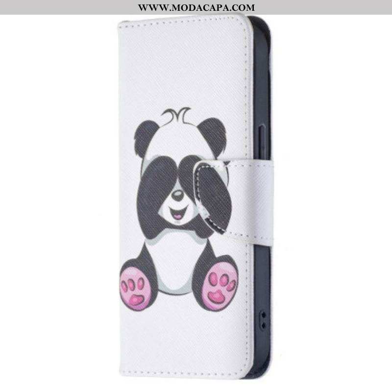 Capa Em Pele Para iPhone 15 Panda